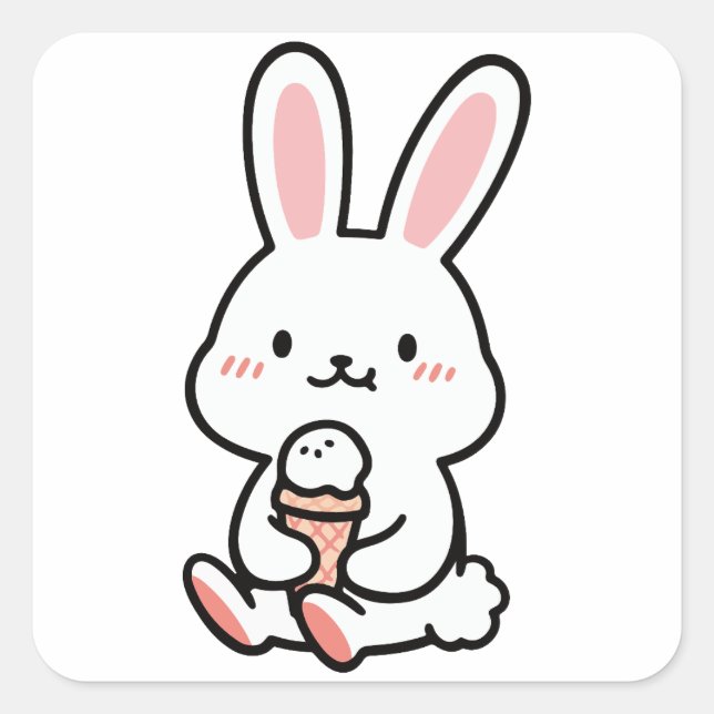 a cute bunny with ice cream square sticker (Front)