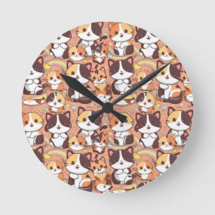 A cute calico cats seamless pattern clock design