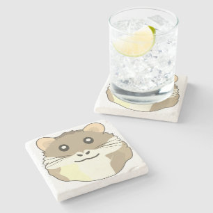 A Cute Cartoon Animal with a Multicolored Scarf Stone Coaster