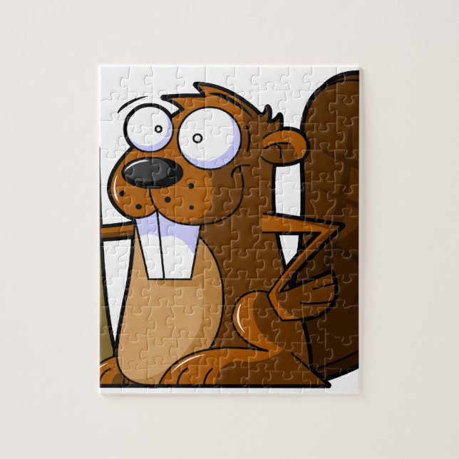 A Cute Cartoon Beaver Character Holding a Log Jigsaw Puzzle (Vertical)