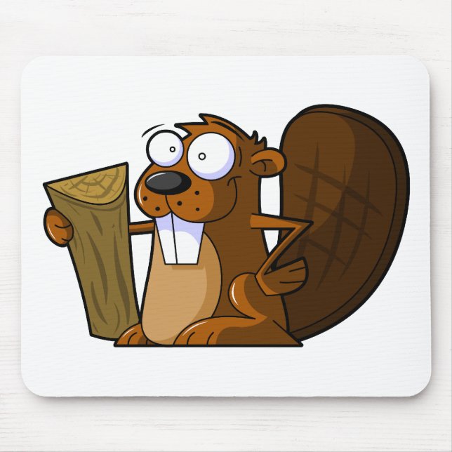 A Cute Cartoon Beaver Character Holding a Log Mouse Pad (Front)
