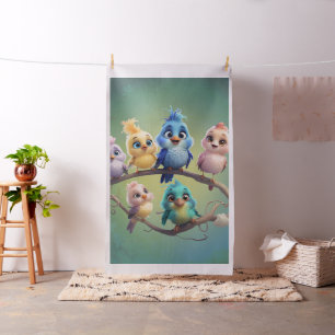 A cute cartoon bird parade in vibrant colours.  fabric