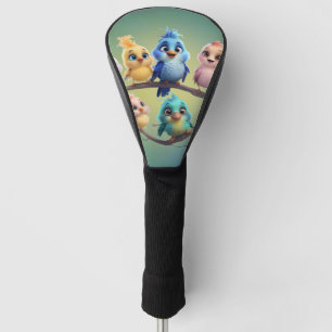 A cute cartoon bird parade in vibrant colours. golf head cover