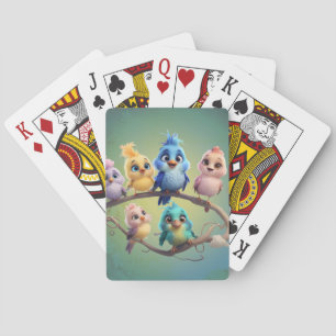 A cute cartoon bird parade in vibrant colours. playing cards