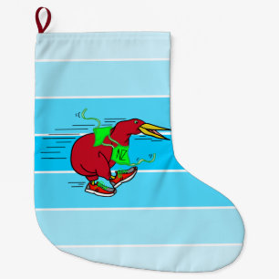 A cute cartoon Kiwi running wearing shoes Large Christmas Stocking