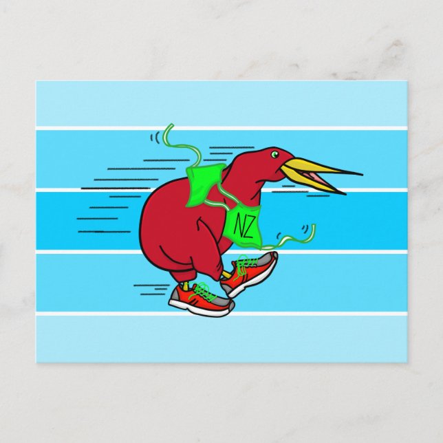A cute cartoon Kiwi running wearing shoes Postcard (Front)