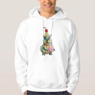 A cute cartoon Triceratops with a birthday hat and Hoodie