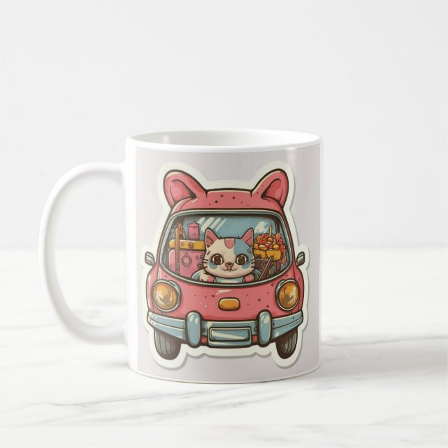 A CUTE CAT DRIVE A CAR COFFEE MUG (Left)