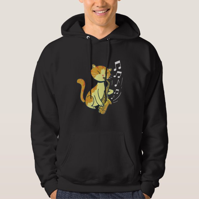 A Cute Cat Playing The Saxophone Hoodie (Front)