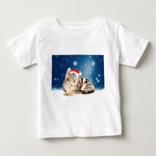 A Cute Cat wearing red Santa hat Christmas Snow Baby T-Shirt