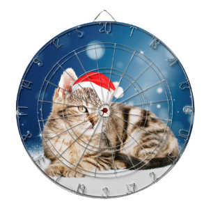 A Cute Cat wearing red Santa hat Christmas Snow Dartboard