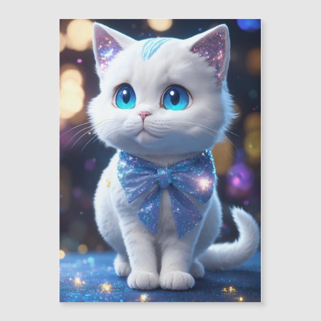 A cute cat with blue silver boa  magnetic invitation (Front)