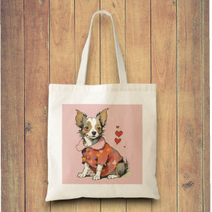 A cute Chihuahua on a Valentine's Day card, Tote Bag