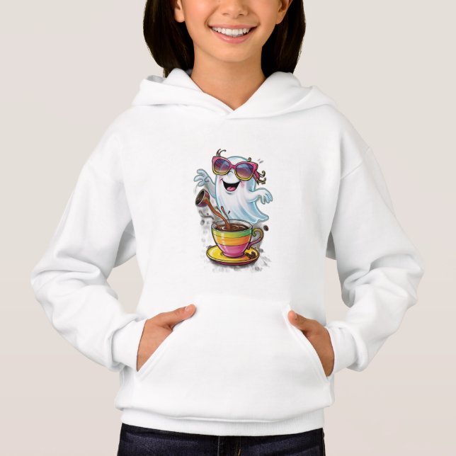 A cute, clumsy ghost spilling coffee (Front)