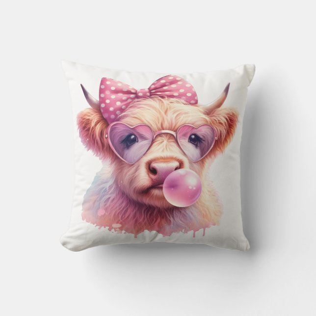 a cute colorful highland cow  cushion (Front)