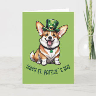 A cute Corgi st patrick`s day Holiday Card