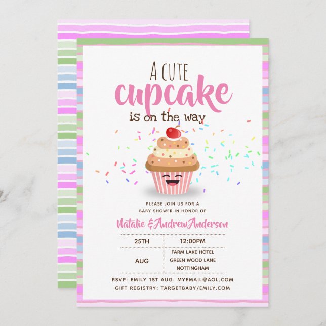 A Cute Cupcake Is On The Way Sprinkles Girls Invitation (Front/Back)