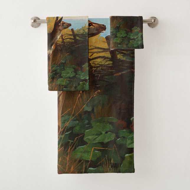 A Cute Deer In The Forest Bath Towel Set (Insitu)