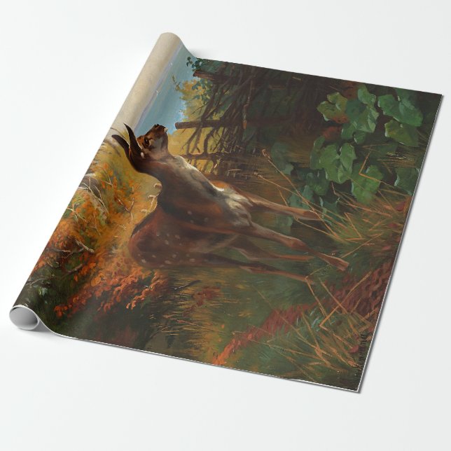 A Cute Deer In The Forest Decoupage  Wrapping Paper (Unrolled)