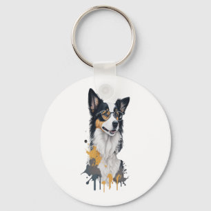 A cute dog Border Collie Key Ring
