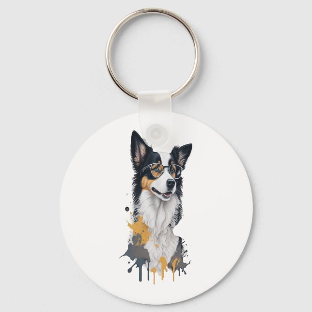 A cute dog Border Collie Key Ring (Front)