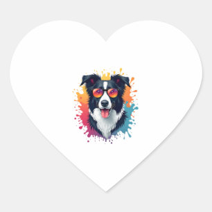 A cute dog Border Collie [RB#10009]  Heart Sticker