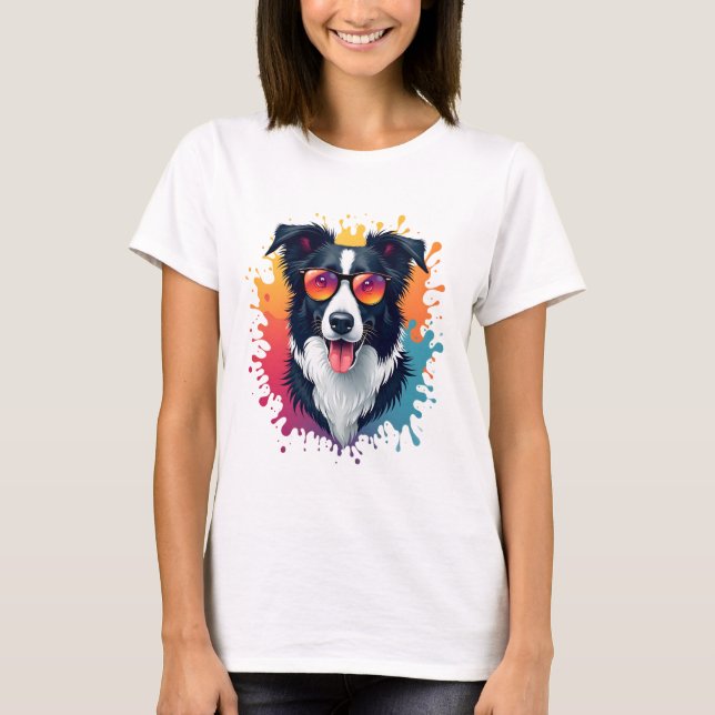 A cute dog Border Collie [RB#10009]  T-Shirt (Front)