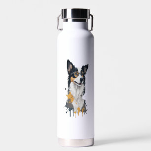 A cute dog Border Collie Water Bottle