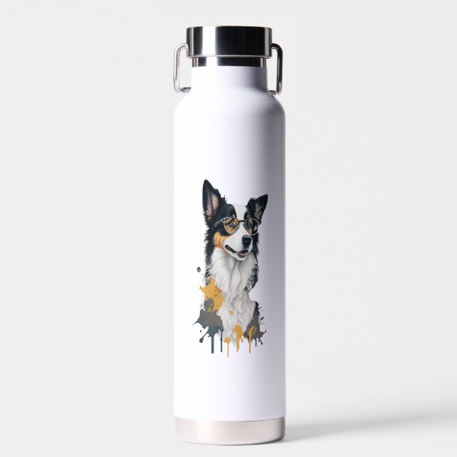 A cute dog Border Collie Water Bottle (Front)