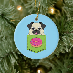A Cute Dog Peeking and a Strawberry Donut Ceramic Ornament