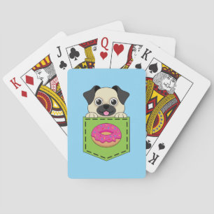 A Cute Dog Peeking and a Strawberry Donut Playing Cards