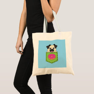 A Cute Dog Peeking and a Strawberry Donut Tote Bag