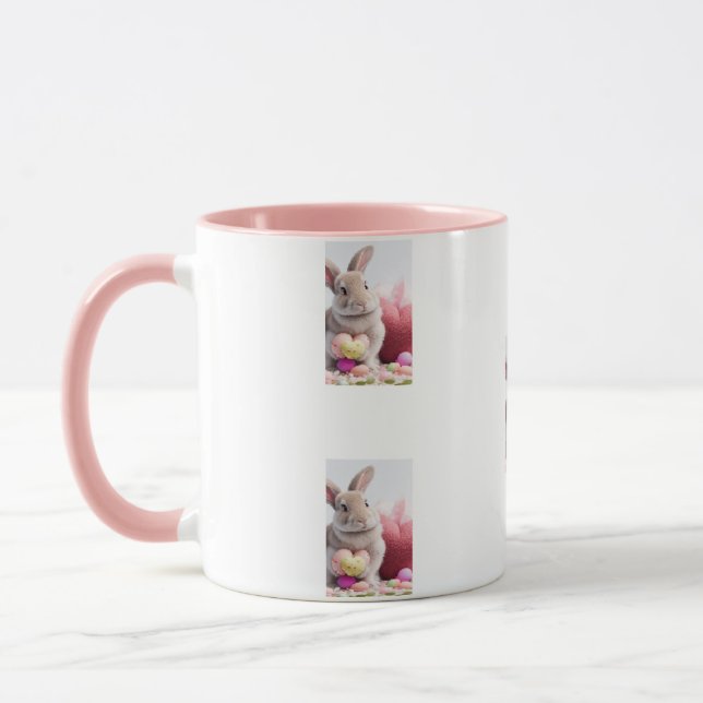 A Cute Easter Bunny Pink Heart with Basket & Eggs Mug (Left)
