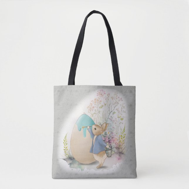 a cute Easter bunny with a basket of eggs Tote Bag (Front)