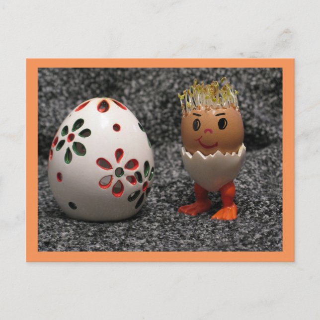 A Cute Eggmen Found A Big Egg Easter Postcard (Front)