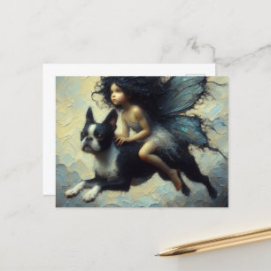 A Cute Fairy and Her Boston Terrier Postcard