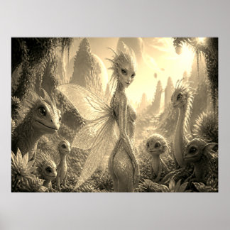 A Cute Fairy Girl Standing With Her Friends Wall Poster