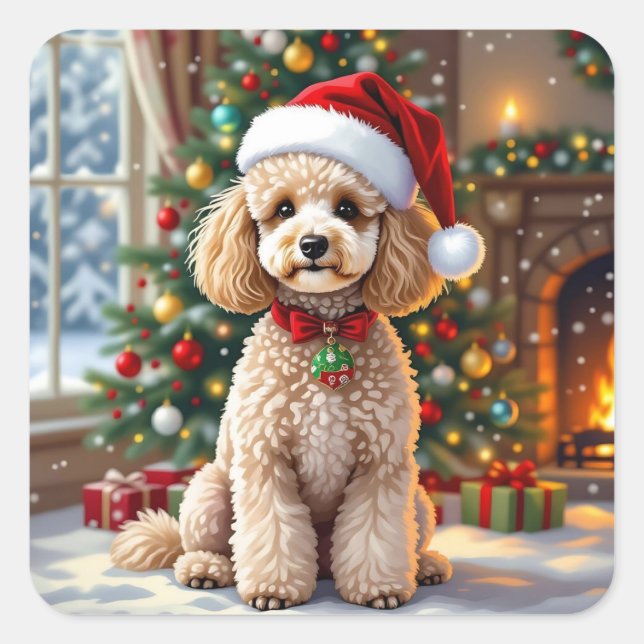 A Cute Festive Poodle Christmas   Square Sticker (Front)