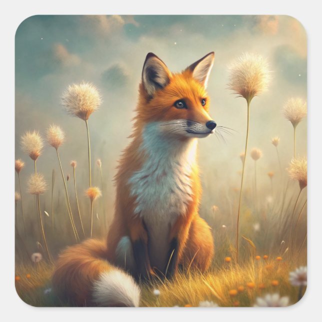 A Cute Forest Red Fox Square Sticker (Front)
