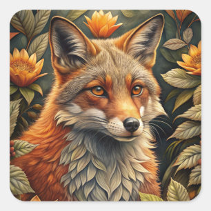 A Cute Forest Red Fox Square Sticker