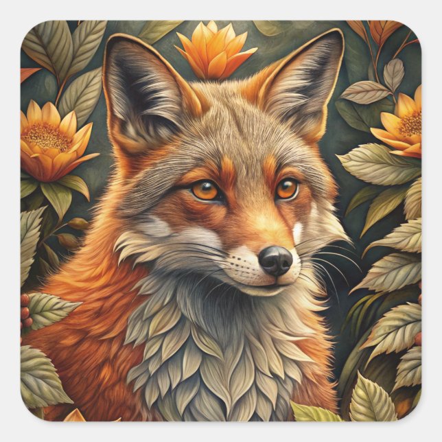 A Cute Forest Red Fox Square Sticker (Front)