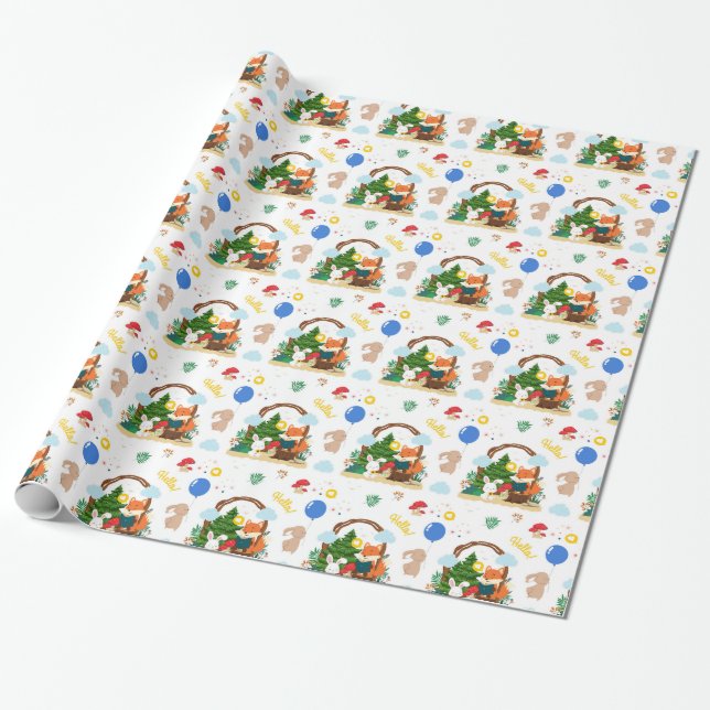 A cute fox and bunny in the forest wrapping paper (Unrolled)