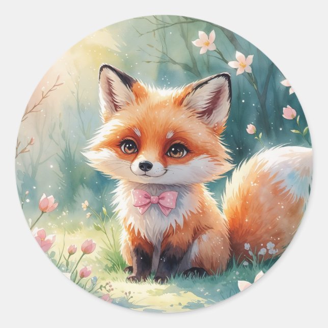 A Cute fox Classic Round Sticker (Front)