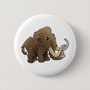 A cute friendly woolly mammoth 6 cm round badge