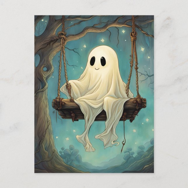 A Cute Ghost on a Swing Postcard (Front)