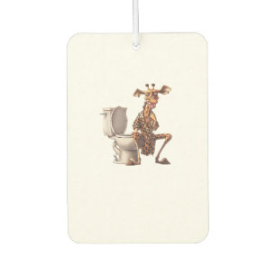 A Cute Giraffe In Pyjamas Sitting On A Toilet  Car Air Freshener
