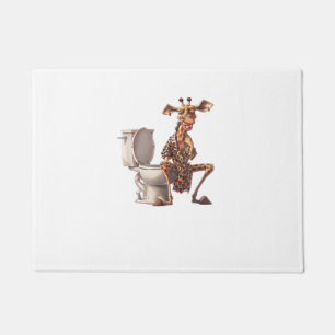 A Cute Giraffe In Pyjamas Sitting On A Toilet Doormat