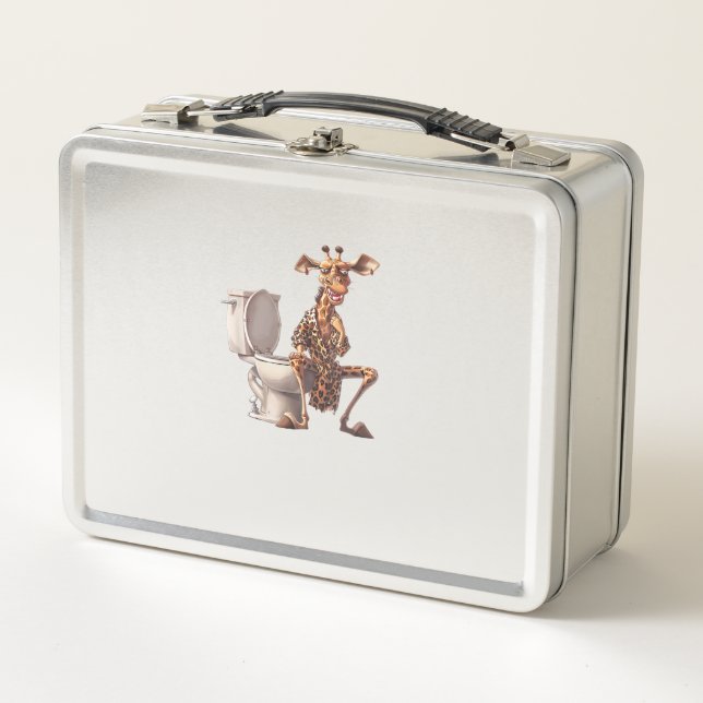 A Cute Giraffe In Pyjamas Sitting On A Toilet  Metal Lunch Box (Front)