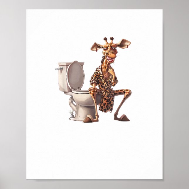 A Cute Giraffe In Pyjamas Sitting On A Toilet  Poster (Front)