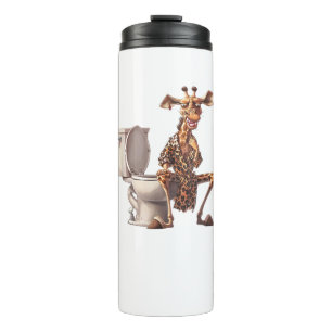A Cute Giraffe In Pyjamas Sitting On A Toilet Thermal Tumbler